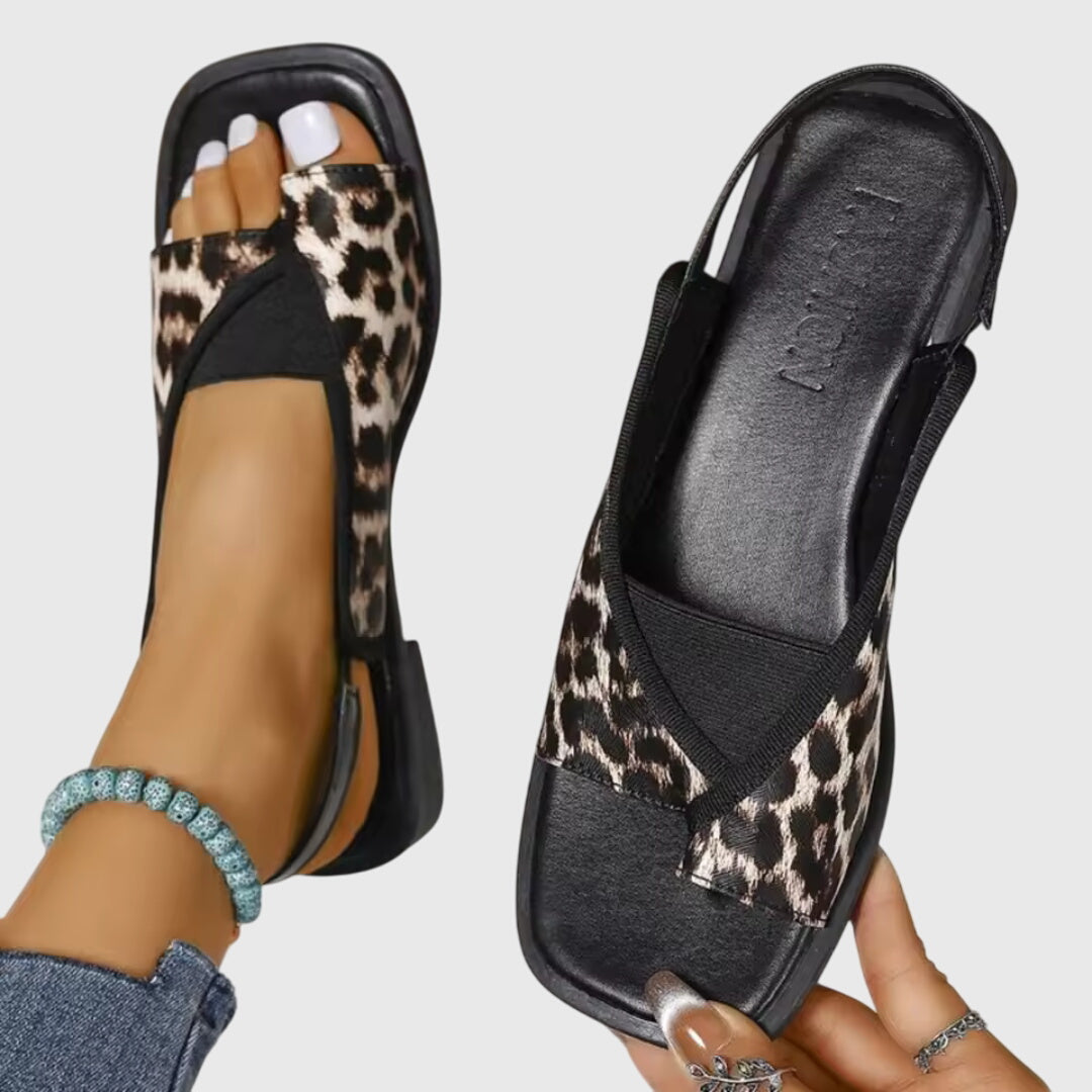 Celeste Montvaux | Square Toe Colorblock Slip-On Flat Sandals