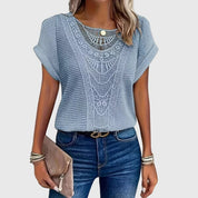 Isabeau Lennox | Cream Lace Detail Waffle Knit Top