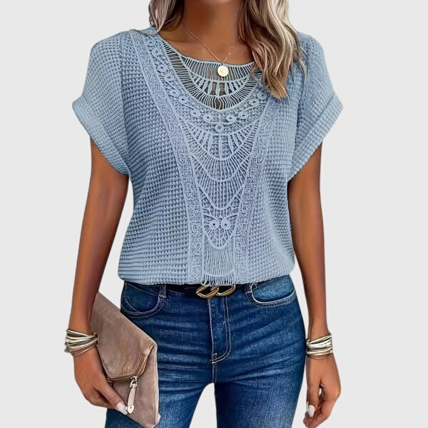Isabeau Lennox | Cream Lace Detail Waffle Knit Top