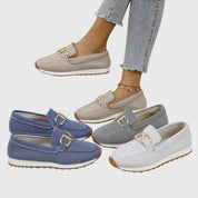 Colette Vanbright | Blue Mesh Platform Loafers with Gold Horsebit