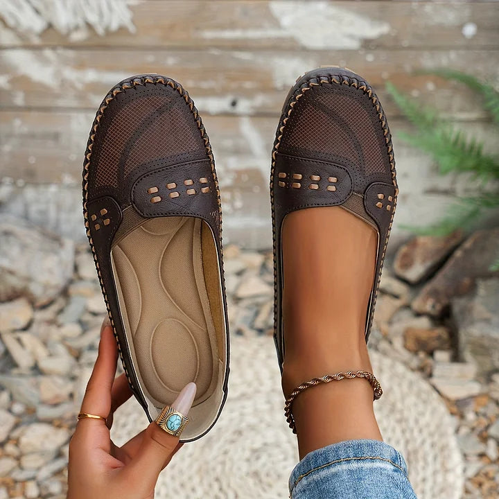 Camille Velthorpe | Beige Perforated Slip-On Comfort Flats
