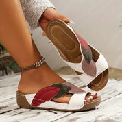 Natasha Bellemore | Colorblock Leaf Appliqué Slip-On Wedge Sandals