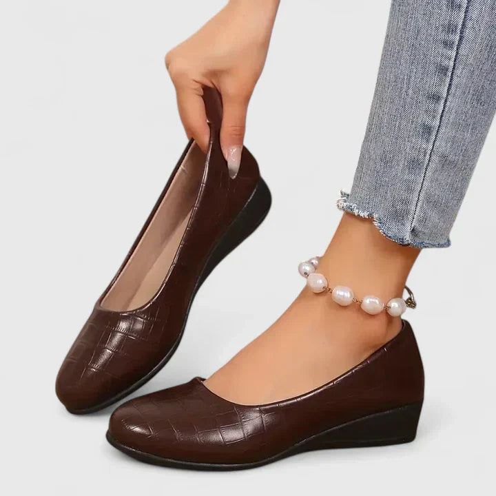 Rosalinde Fairmore | Brown Quilted Wedge Orthopedic Loafers