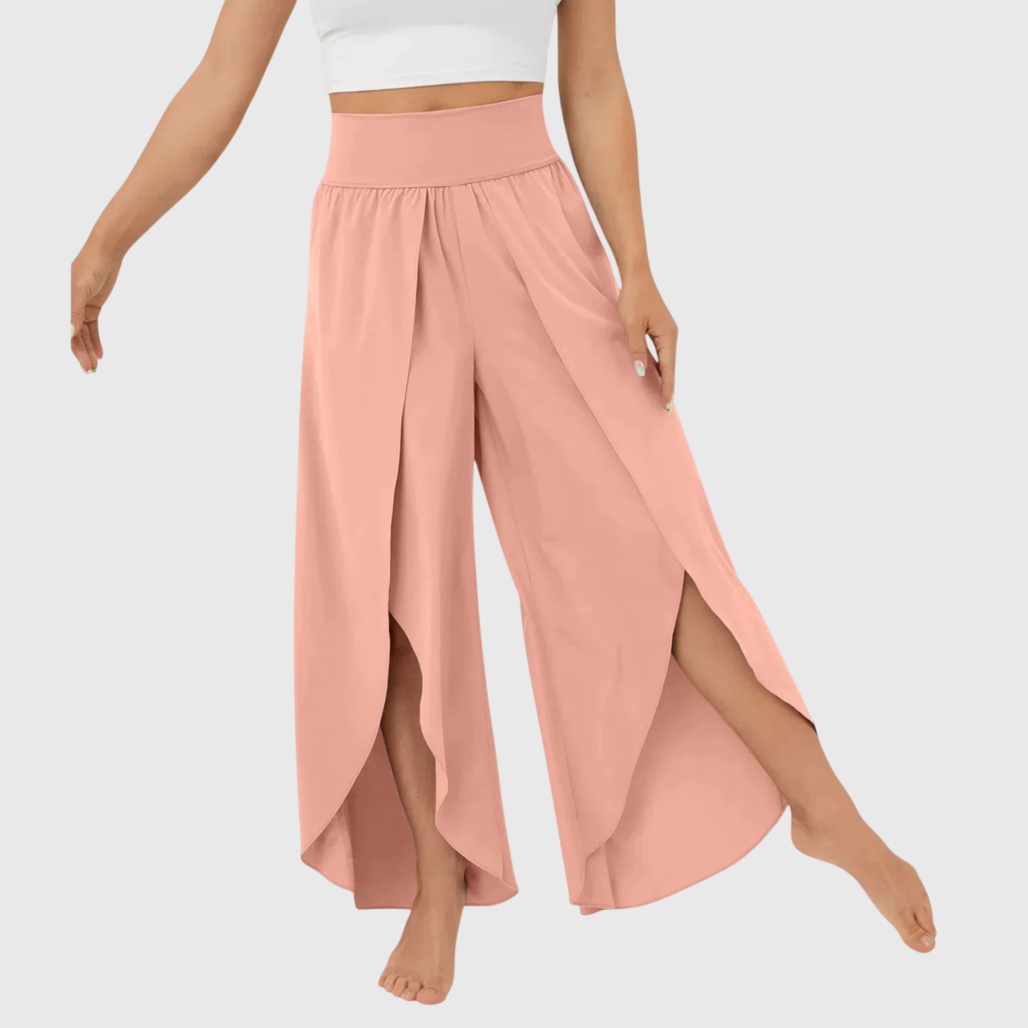 Antoinette Valmonde | Teal Wide-Leg Split Pants with High Waist