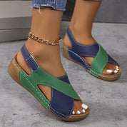 Evangeline Crestwood | Navy & White Colorblock Wedge Sandal