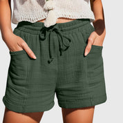 Isabelle Laurent | Cotton Gauze Drawstring Shorts in Khaki