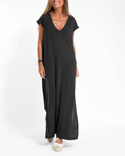 Seraphine Caldwell | Coral V-Neck Side Slit Maxi Dress
