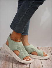 Vivienne Fontblanche | Cream Knit Platform Open Toe Slip-On Sandals
