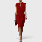Claudine Beauverne | Light Blue Sleeveless Ruched Midi Dress