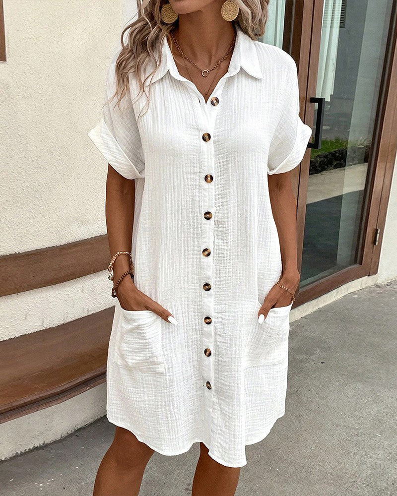 Doriane Villecourt | White Button-Down Shirt Dress with Pockets
