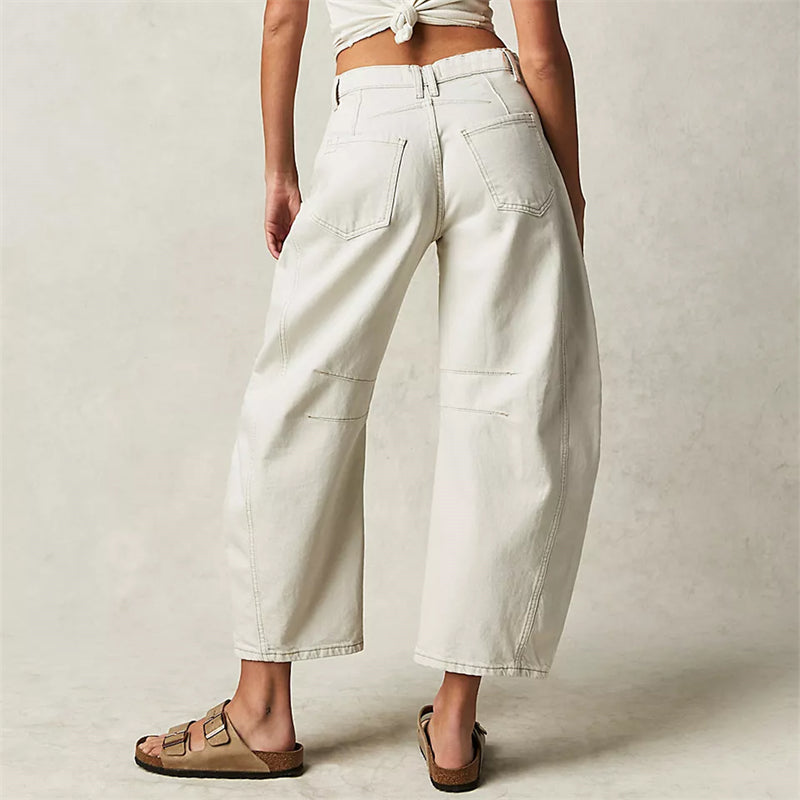 Christelle Vanbrough | High-Rise Barrel Leg Jeans in Light Acid-Wash Denim