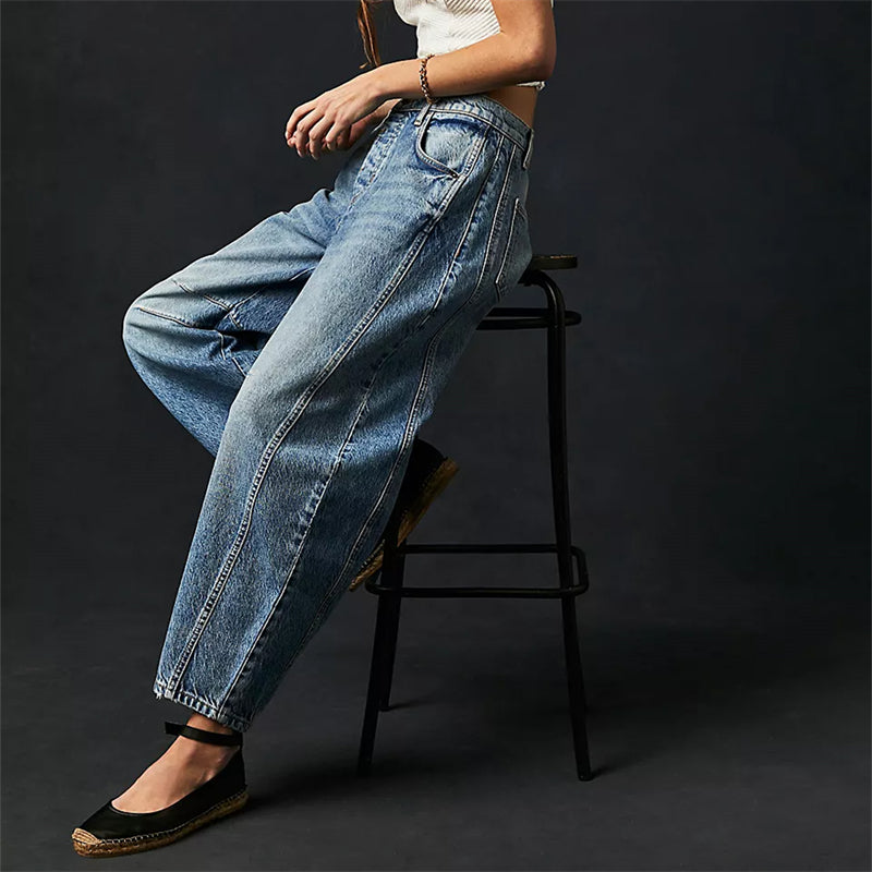 Christelle Vanbrough | High-Rise Barrel Leg Jeans in Light Acid-Wash Denim