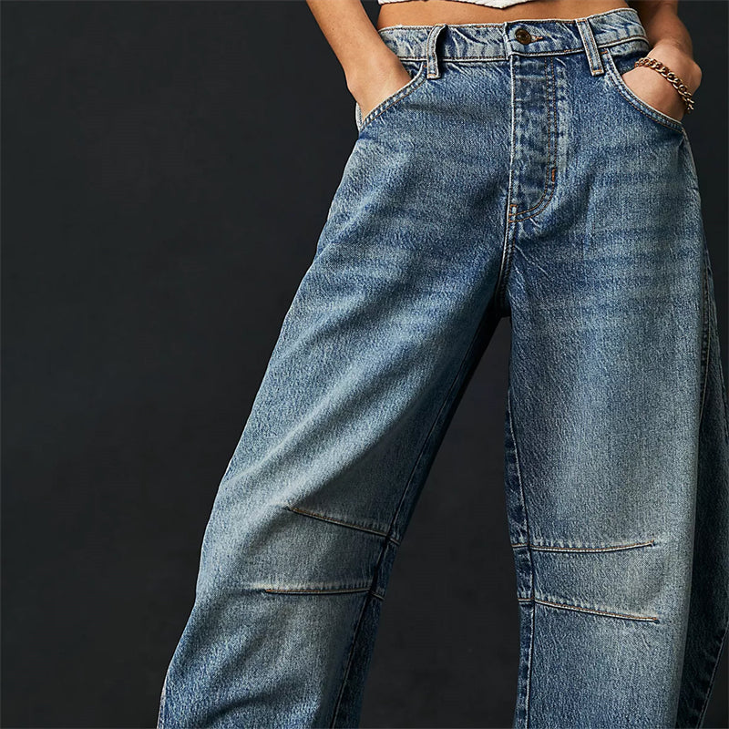 Christelle Vanbrough | High-Rise Barrel Leg Jeans in Light Acid-Wash Denim