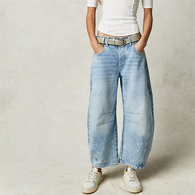 Christelle Vanbrough | High-Rise Barrel Leg Jeans in Light Acid-Wash Denim