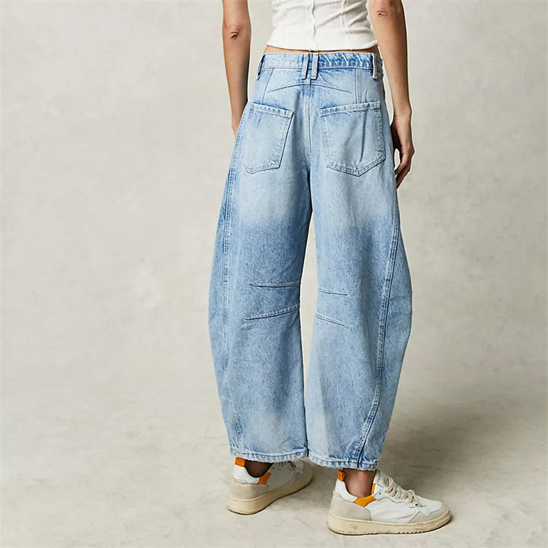 Christelle Vanbrough | High-Rise Barrel Leg Jeans in Light Acid-Wash Denim