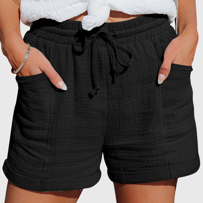 Isabelle Laurent | Cotton Gauze Drawstring Shorts in Khaki