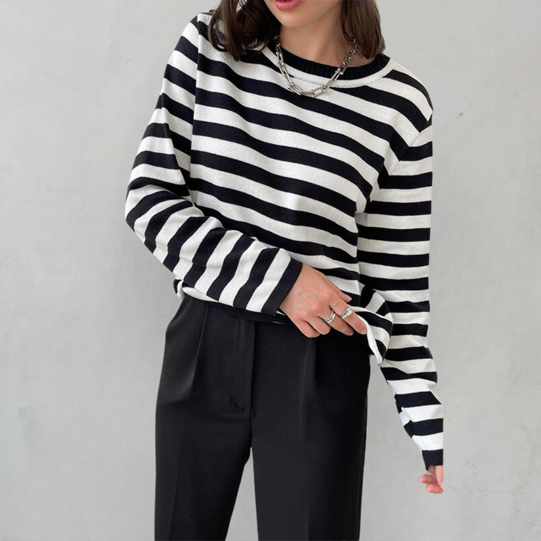 Céleste Ravenhill | Navy & White Striped Long-Sleeve Knit Top