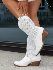 Aurelie Devoncourt | Tan Suede Perforated Western Cowboy Boots