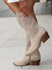 Aurelie Devoncourt | Tan Suede Perforated Western Cowboy Boots