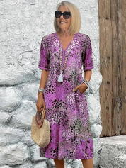 Celestine Wyndbourne | Colorful Floral Print Midi Dress with V-Neck