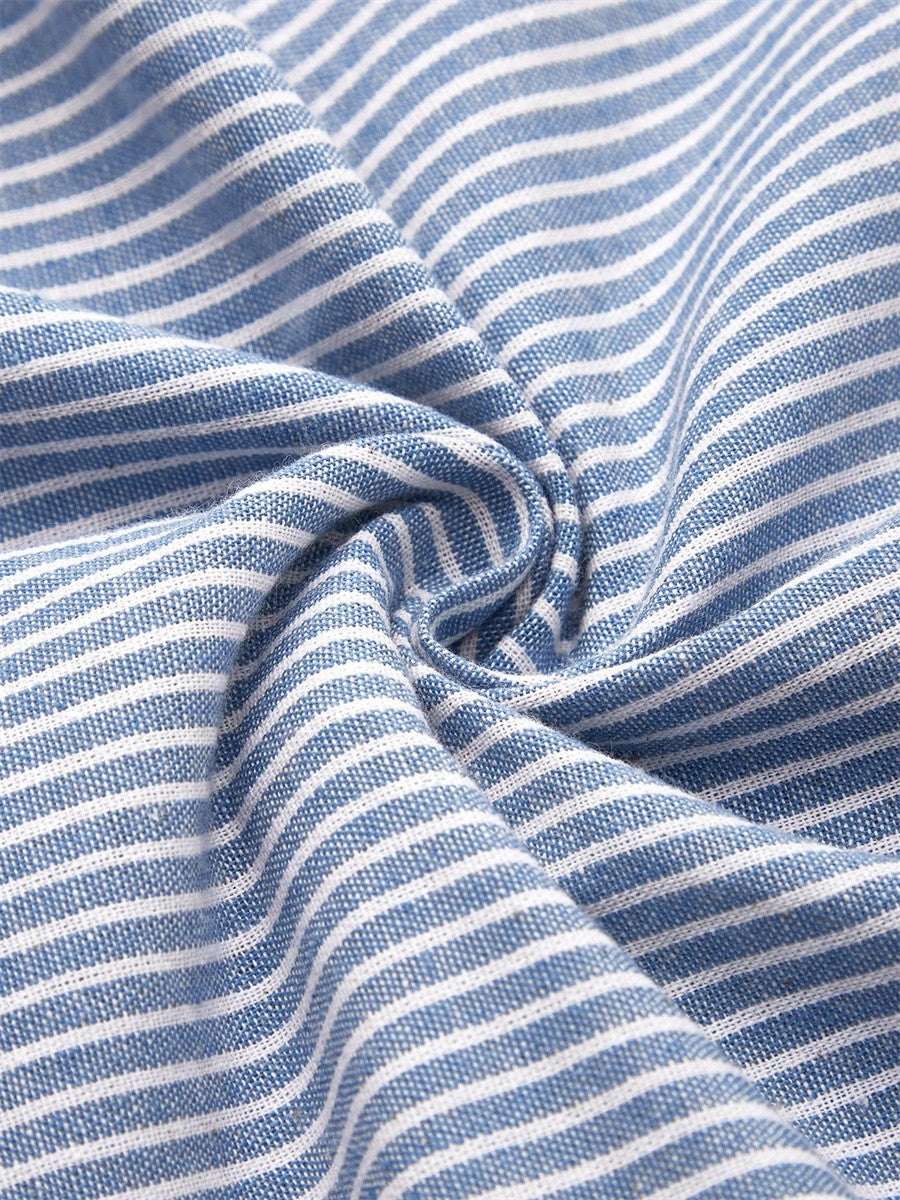 Genevieve Hartwell | Blue Striped Midi Dress with Button Detail