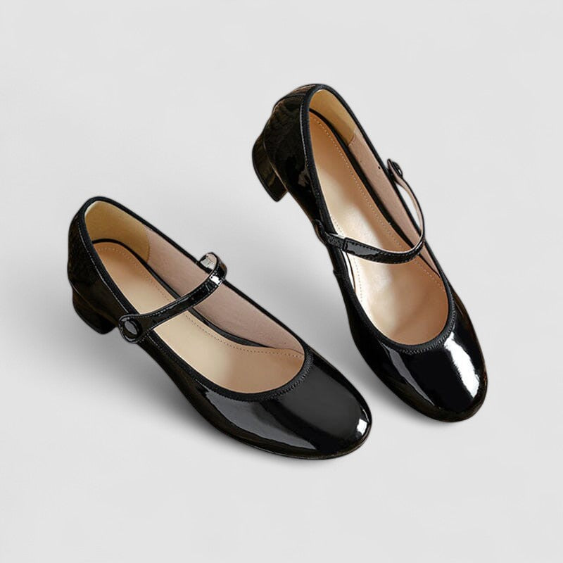 Celestine Fairfax | Black Patent Mary Jane Block Heel