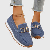Colette Vanbright | Blue Mesh Platform Loafers with Gold Horsebit
