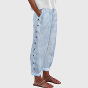 Florentine Ashbury | Blue Striped Wide-Leg Linen Trousers