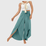 Antoinette Valmonde | Teal Wide-Leg Split Pants with High Waist