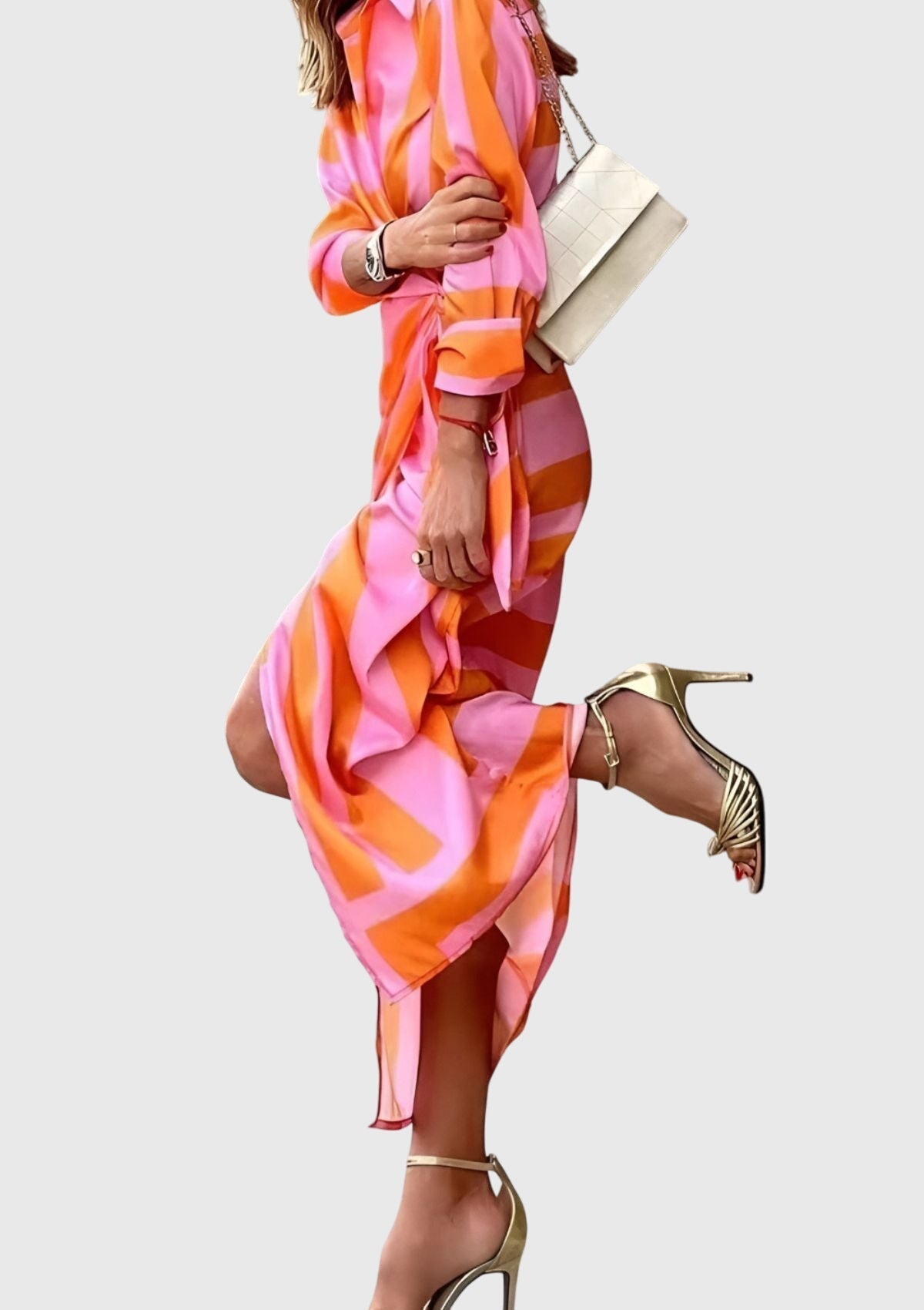 Ottilie Sancerre | Orange & Pink Geometric Print Wrap Midi Dress