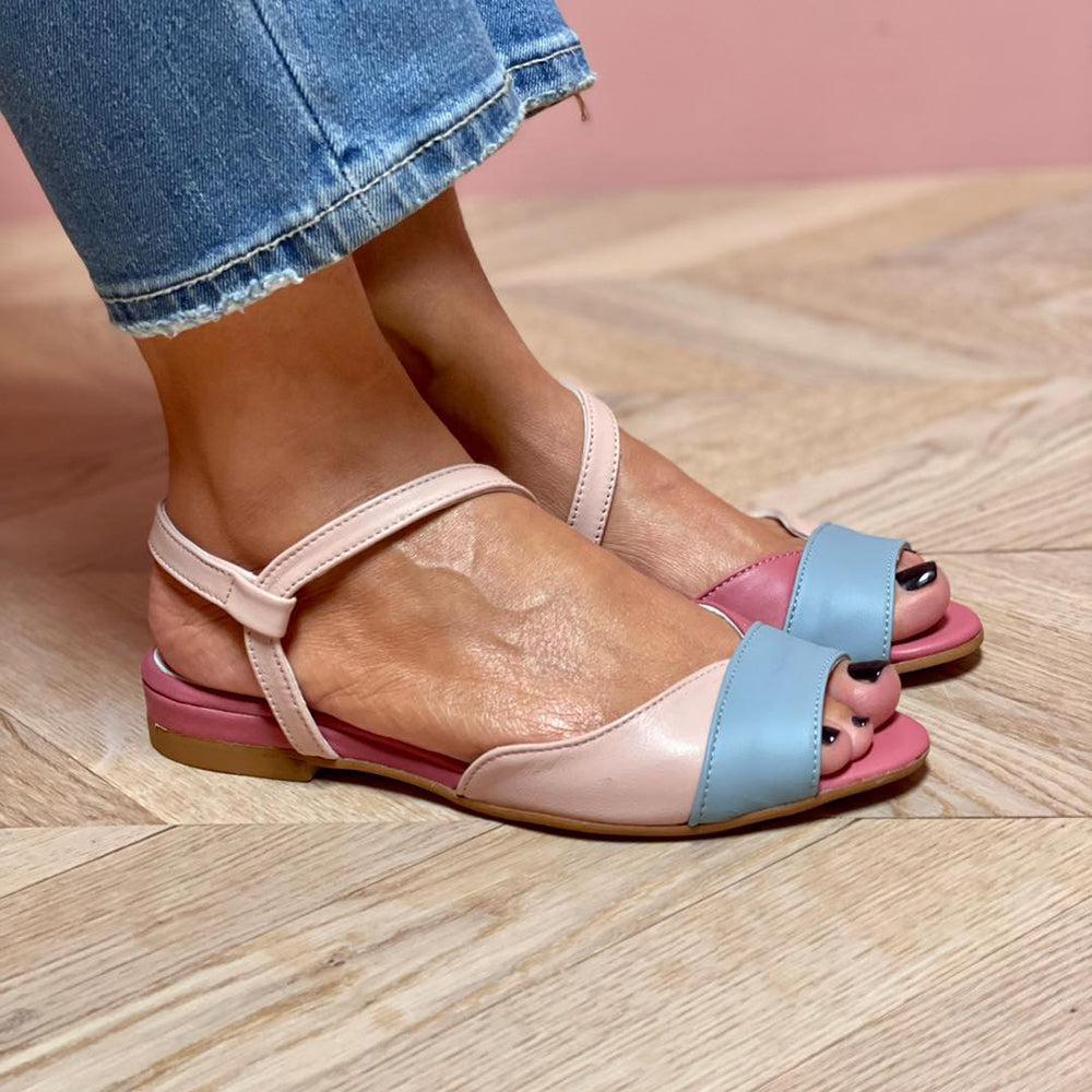 Adrienne Bouchard | Asymmetrical Color Block Flat Sandals
