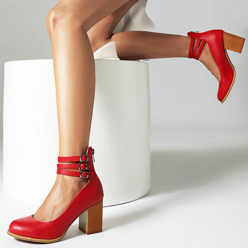 Mathilde Renoncourt | Tan Block Heel with Double Ankle Strap