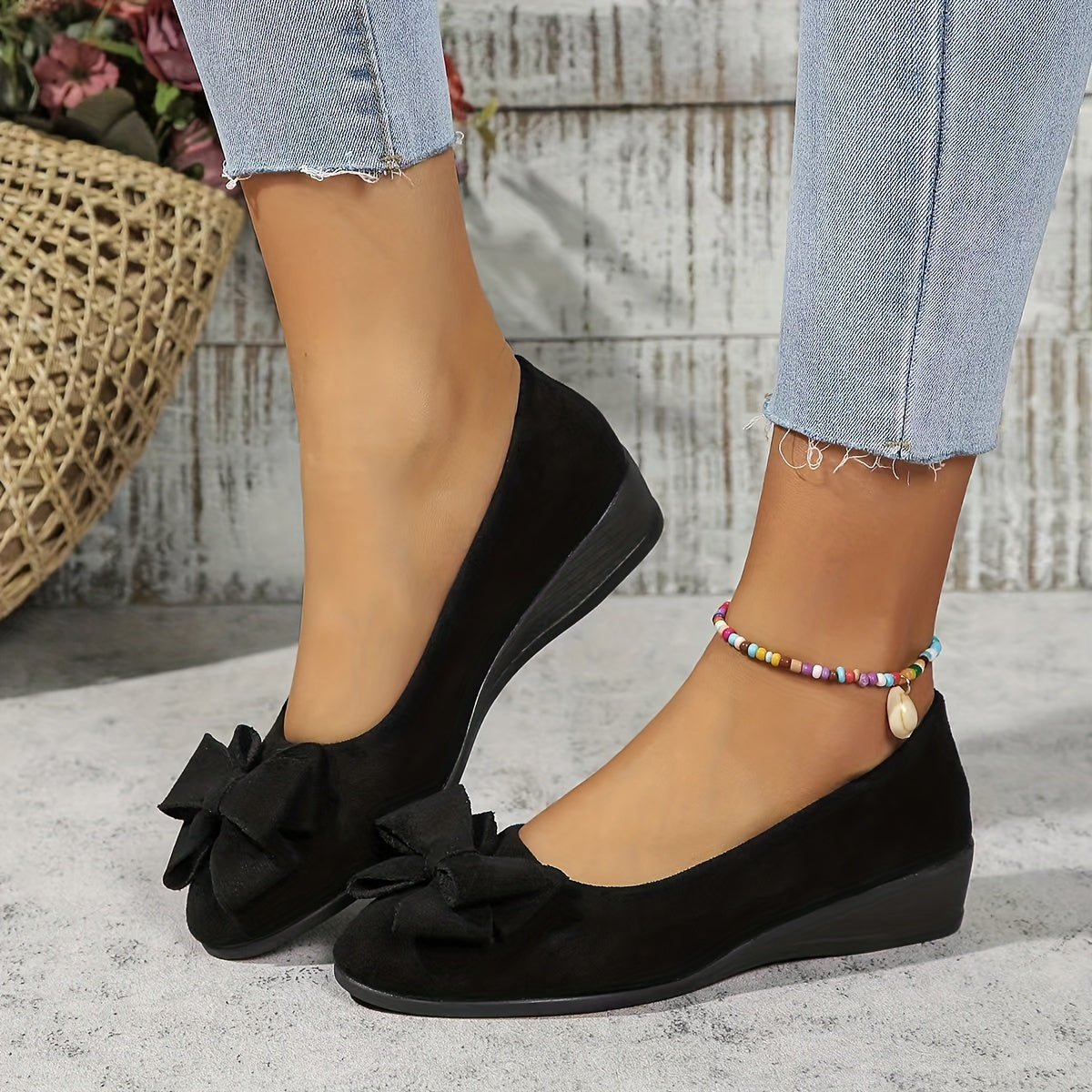 Brigitte Fontenelle | Grey Bow Detail Orthopedic Ballet Flats