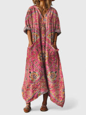 Eleonore Castlewood | Bohemian Ethnic Print Maxi Dress with Pockets