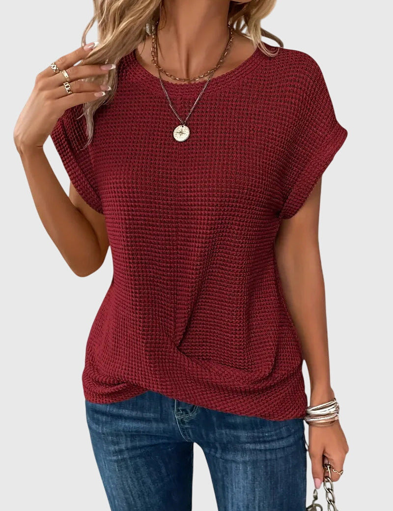 Théodora Winslow | Rust Orange Waffle Knit Crew Neck Top