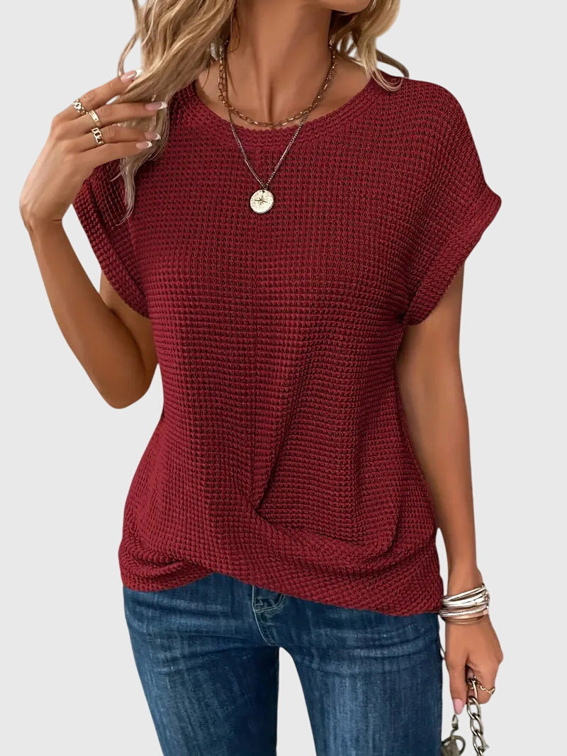 Théodora Winslow | Rust Orange Waffle Knit Crew Neck Top