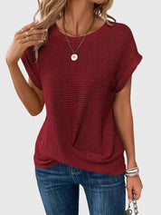 Théodora Winslow | Rust Orange Waffle Knit Crew Neck Top
