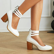 Mathilde Renoncourt | Tan Block Heel with Double Ankle Strap