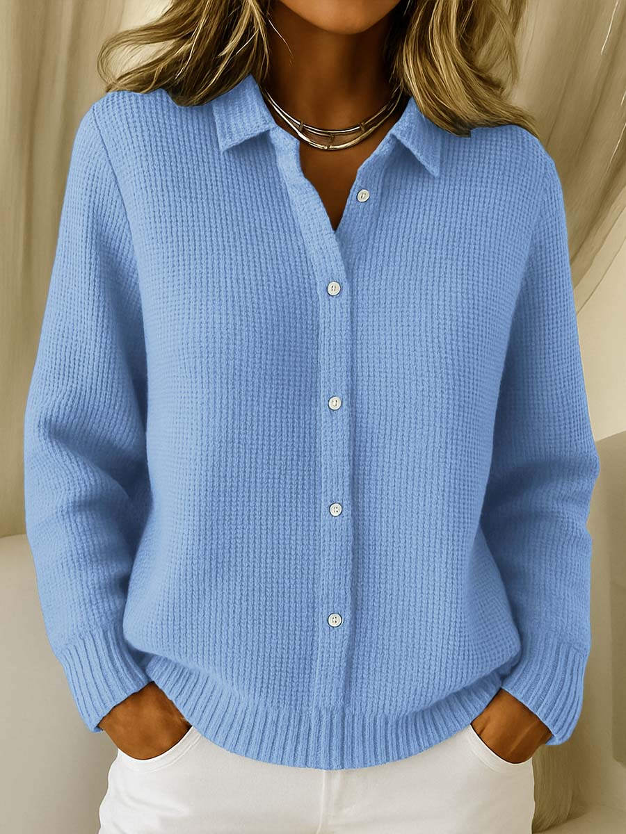 Colette Ashbourne | Blue Button-Up Knit Cardigan Long Sleeve