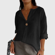 Solange Winterbourne | Linen V-Neck Blouse with Single-Button Closure