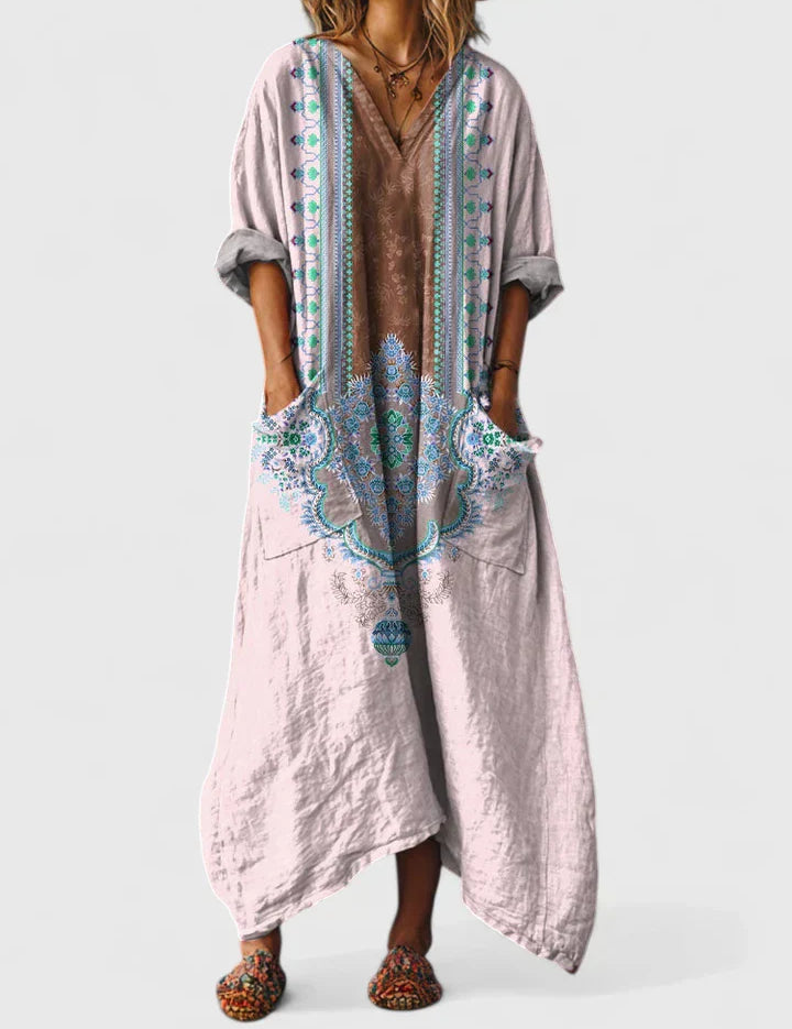 Eleonore Castlewood | Bohemian Ethnic Print Maxi Dress with Pockets