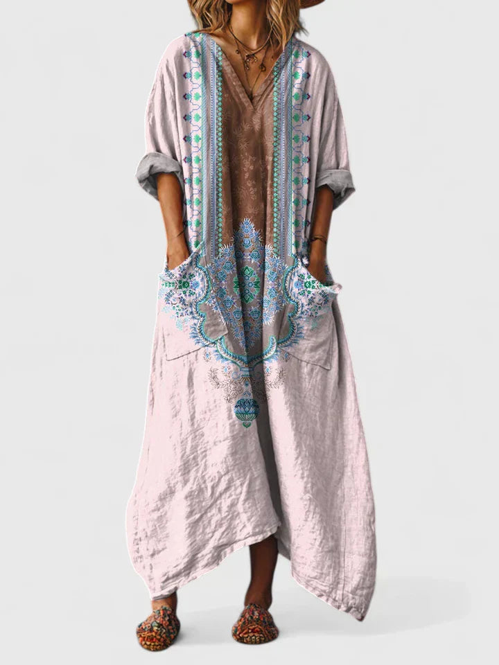 Eleonore Castlewood | Bohemian Ethnic Print Maxi Dress with Pockets