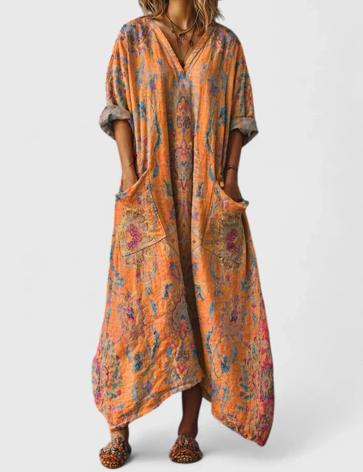 Eleonore Castlewood | Bohemian Ethnic Print Maxi Dress with Pockets