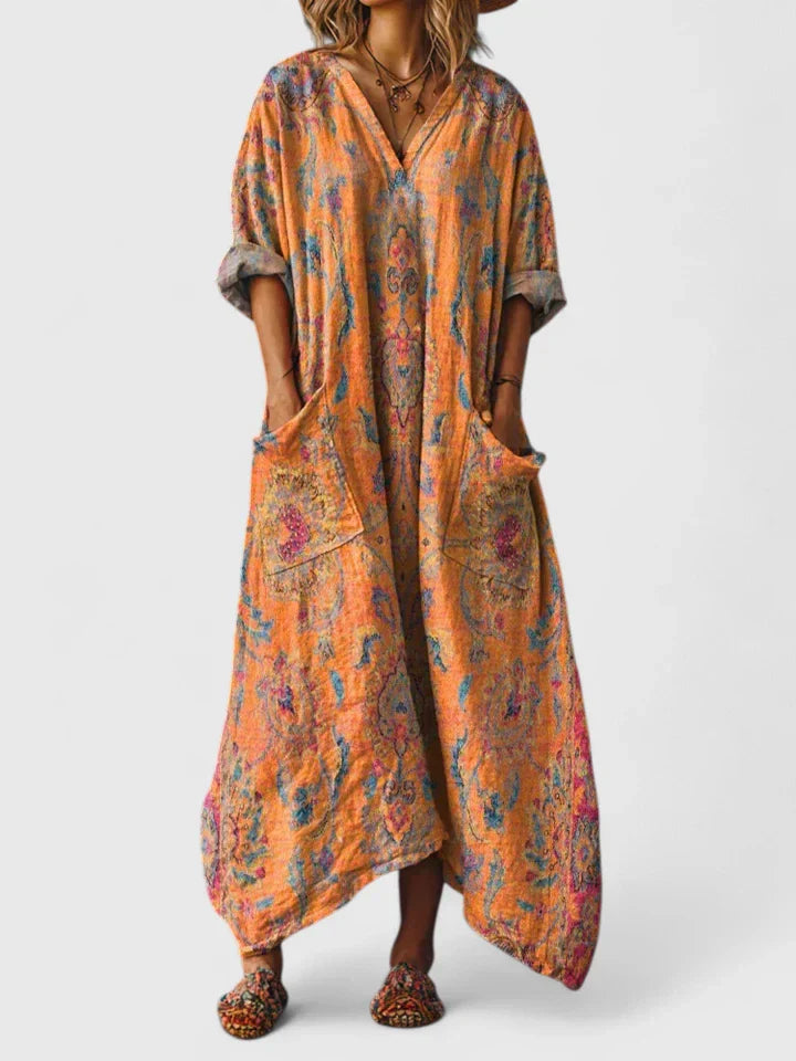 Eleonore Castlewood | Bohemian Ethnic Print Maxi Dress with Pockets