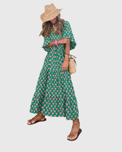 Claribel Ashenton | Green Floral Boho Maxi Dress