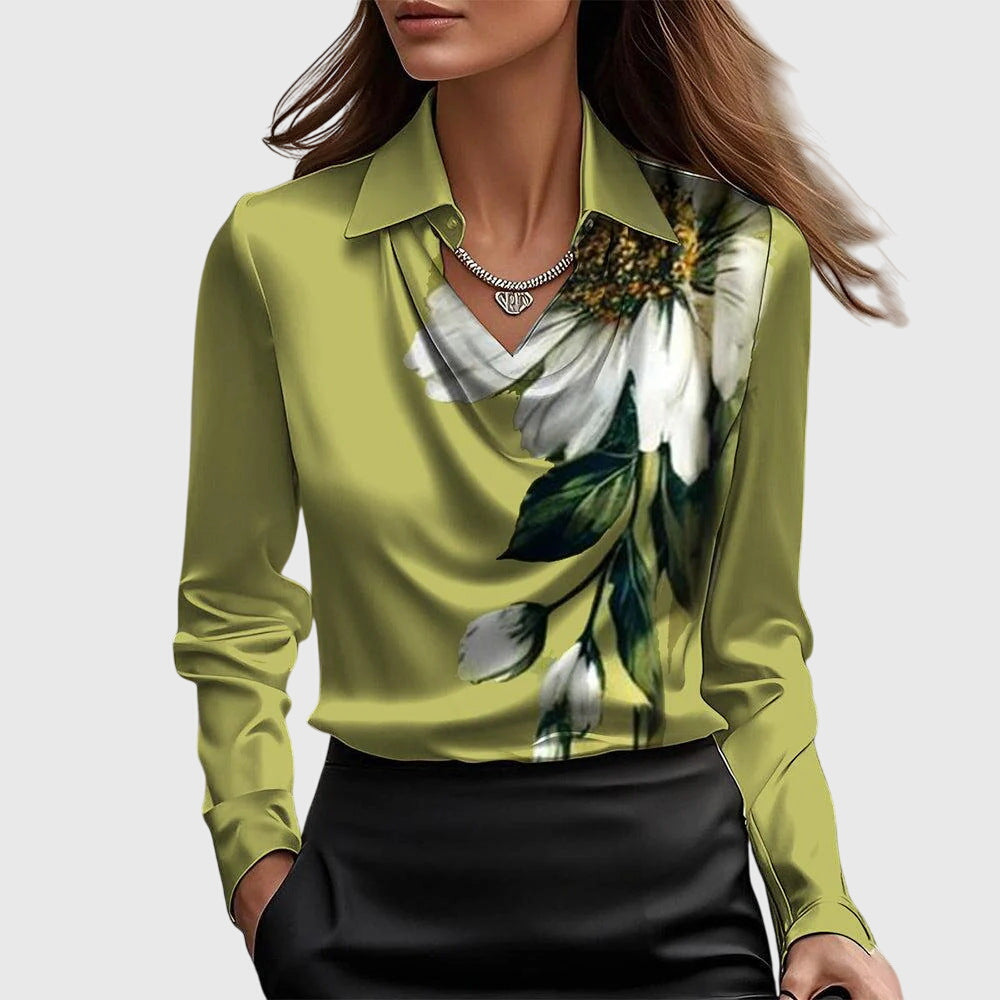 Séraphelle Wyndcourt | Satin Cowl-Neck Blouse in Champagne