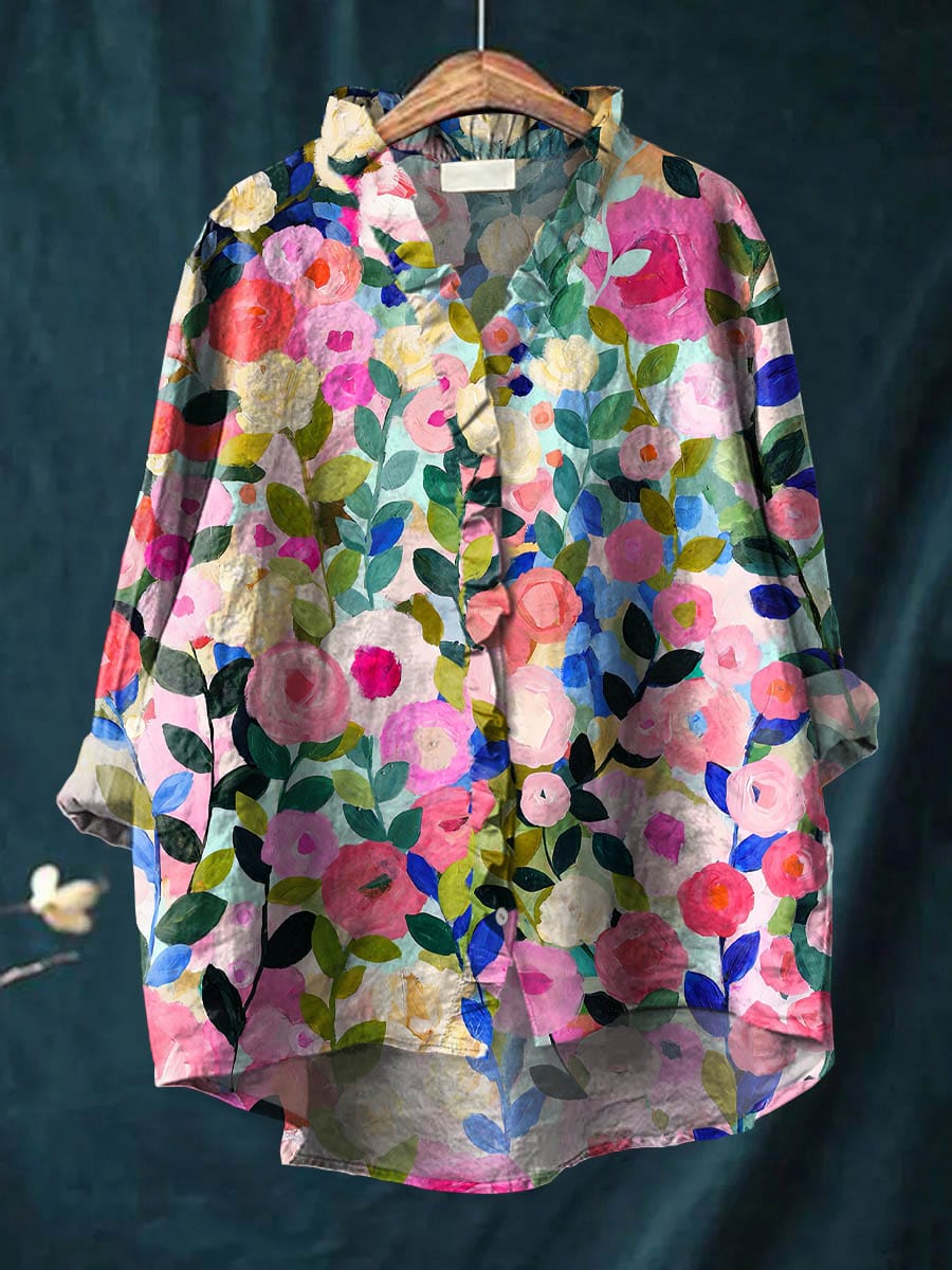 Cosette Ravenhill | Watercolor Floral Print V-Neck Blouse