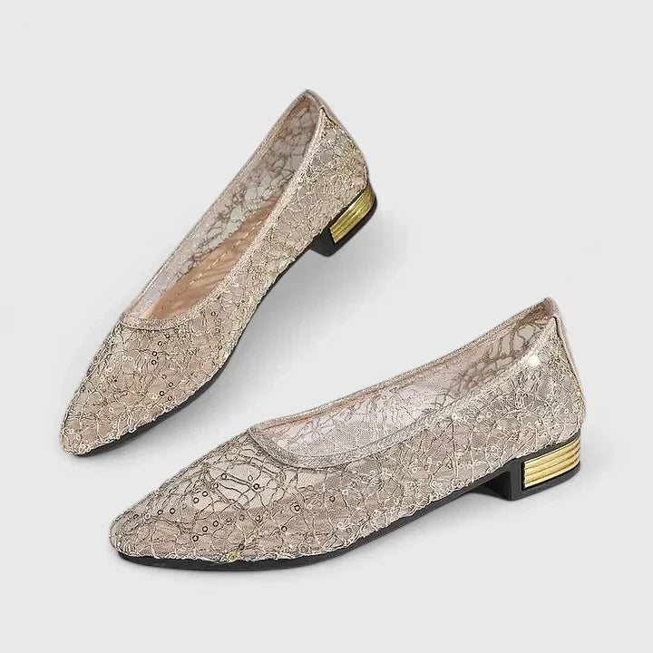 Natalie Chesterbourne | Gold Lace Orthopedic Flat Loafers