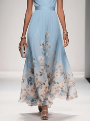 Venetia Somerleigh | Light Blue Floral Maxi V-Neck Dress