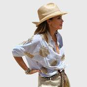 Corinne Valmont | White Gold Embroidered Button-Up Blouse